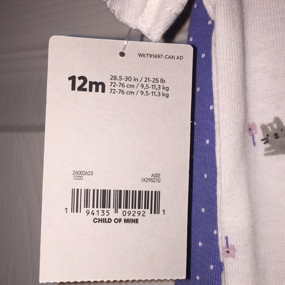 Child Of Mine Baby Girls 3 Pce Outfit Cat Motif Size 12M New - Picture 8 of 11